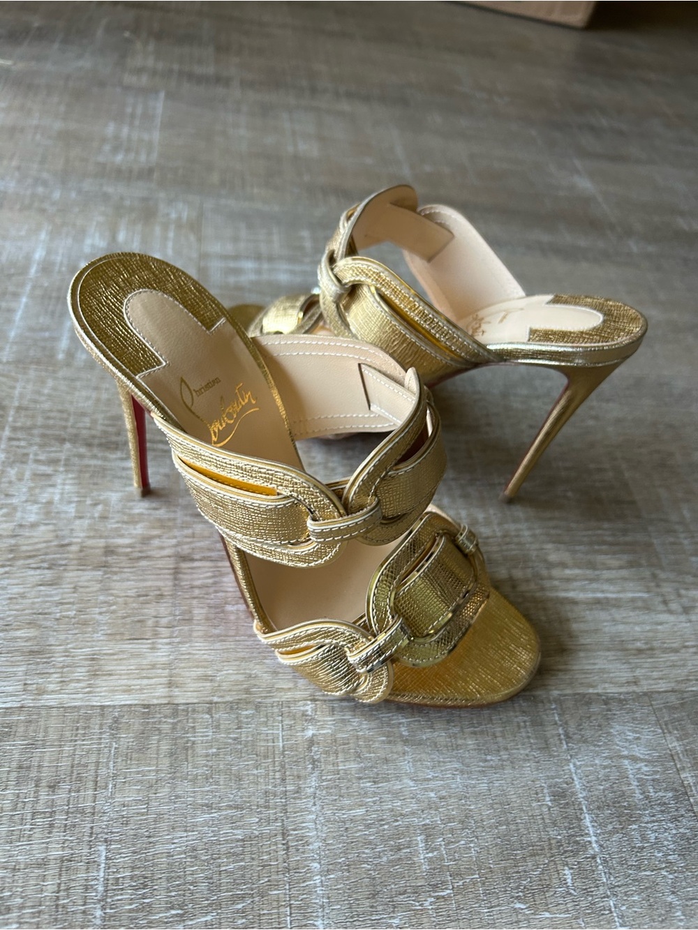 Rare Christian Louboutin Balistra 100 Lamé Specchio Gold Slides 37.5 Unworn - Picture 9 of 16